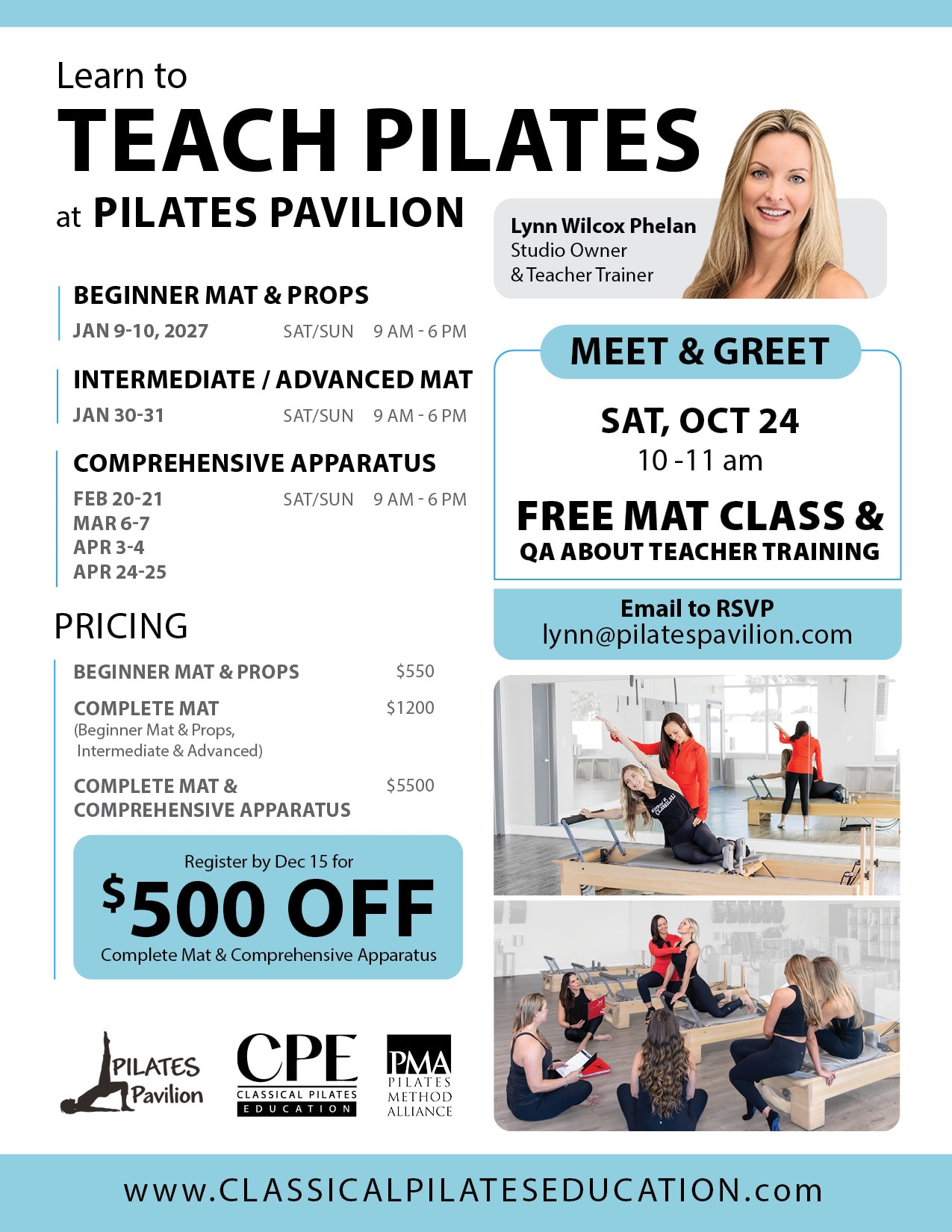 Classical Pilates Education CPE Teacher Training program flyer